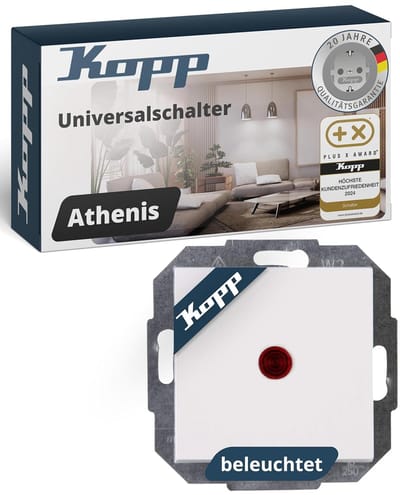 KOPP - Controleschakelaar - Athenis HK07 - Inbouw - 1-voudig Enkel Schakelaar - Helder Glans Wit