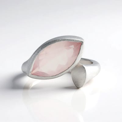 Cavill - Zilveren ring 925 Sterling met Marquise geslepen Rozenkwarts Brazilie 2 9 ct - Geplatineerd, Elegant open design - Ringen met Edelsteen