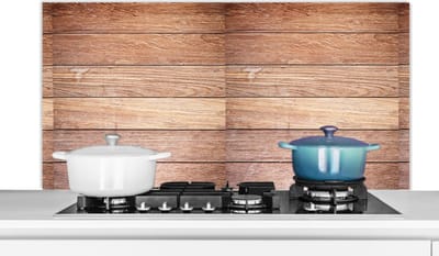 Spatscherm keuken 120x60 cm - Kookplaat achterwand Eikenhout - Planken - Patronen - Muurbeschermer - Spatwand fornuis - Hoogwaardig aluminium
