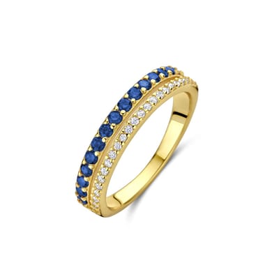 New Bling - 9NB-1576-50 - 925 zilveren ring met blauwe en witte zirconia stenen - goudkleurig