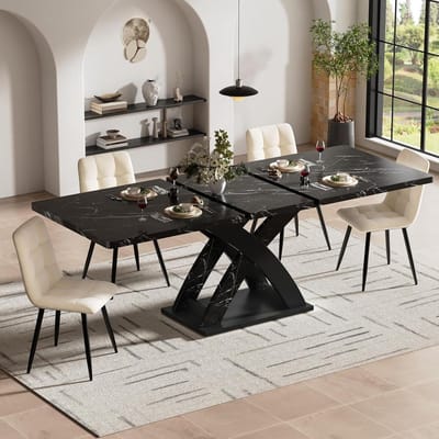 Uitschuiftafel - Eettafel - Gezellig Tafelen - Zwart-wit patroon - 120-160 cm - Zwart