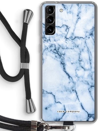Case Company® - Hoesje met koord geschikt voor Samsung Galaxy S21 Plus hoesje met Koord - Blauw marmer - Telefoonhoesje met Zwart Koord - Bescherming aan alle Kanten en Over de Schermrand