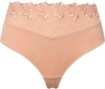 Ulla Popken - Dames - Stringpanty geborduurd mesh - Champagne - Maat 54+