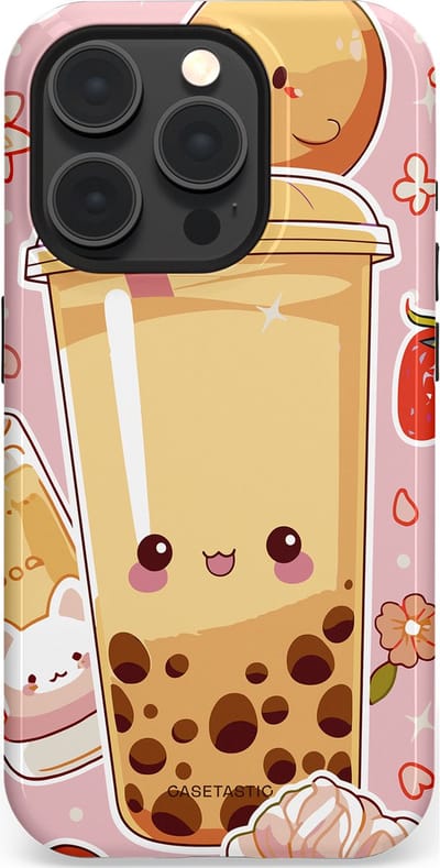 Casetastic Hoesje Geschikt voor Apple iPhone 15 Pro Magsafe - Stijlvolle Beschermende Duo-layer Case - Kawaii Thee Design - Bubble Tea