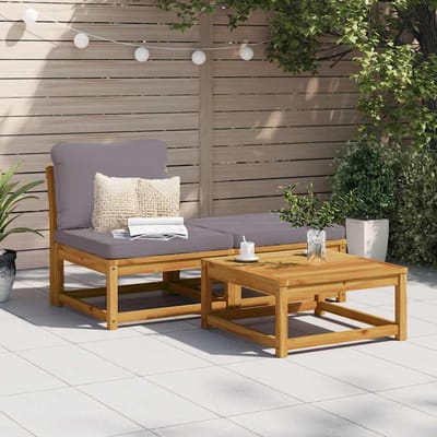vidaXL - 3-delige - Loungeset - met - kussens - massief - acaciahout