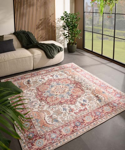 Vintage buitenkleed vierkant - Valenca Fino crème/rood 115x115