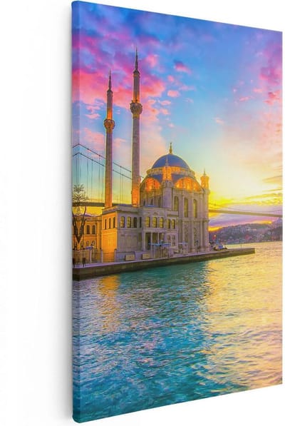 Artaza Canvas Schilderij Istanbul - 20x30 cm - Klein - Muurdecoratie Islamitisch - Wanddecoratie Zonsondergang - Kamer Accessoires
