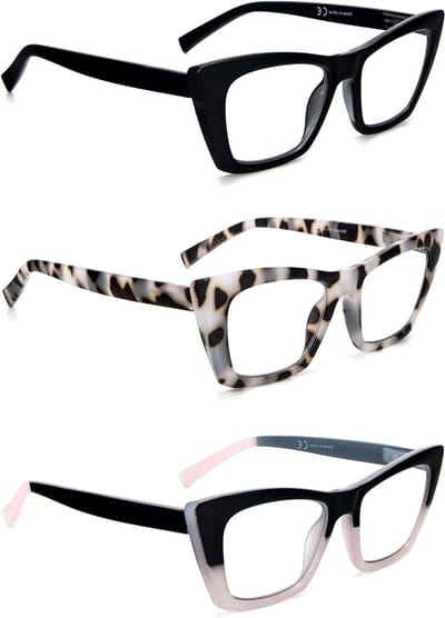 KoKoBin 3 Packs Oprah Style Reading Glasses for Women Blocking Computer Blue Light Cat Eye Readers with Spring Hinge