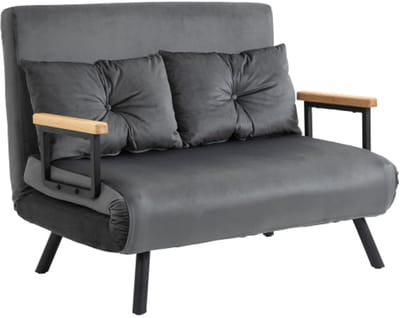 Verstelbare slaapfauteuil met 5 standen, uitklapbare slaapbank met fluwelen bekleding en kussens donkergrijs
