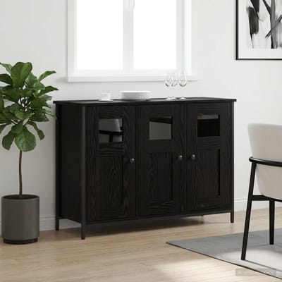 vidaXL - Dressoir - Zwart - eiken - 100 - x - 35 - x - 70 - cm - Bewerkt - hout