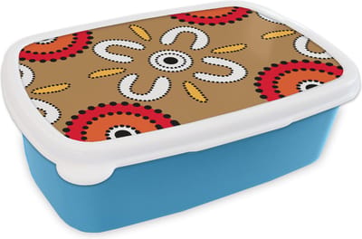 Broodtrommel Blauw - Lunchbox - Brooddoos - Design - Bloemen - Stippen - 18x12x6 cm - Kinderen - Jongen