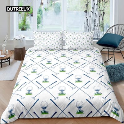 Golf Dekbedovertrek Set Golfclub Atleet Eenpersoons Beddengoed Set Microvezel Gras Blad Takken Sportspel Thema Dubbel King Dekbedovertrek 150x200cm 3pcs