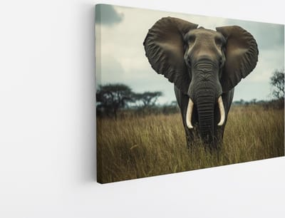 Saammp Canvas Schilderij - Olifant in hoog gras - Afrika - Dieren - 45x30 - Foto op canvas - Wanddecoratie - muurdecoratie Woonkamer - Slaapkamer decoratie - Canvas Print