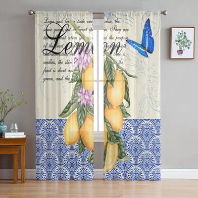 Marokkaanse Retro Vlinder Fruit Citroen Transparante Gordijnen voor Woonkamer Decoratie Raambekleding Keuken Tule Voile Gordijnen W135 x H115cm x1 white