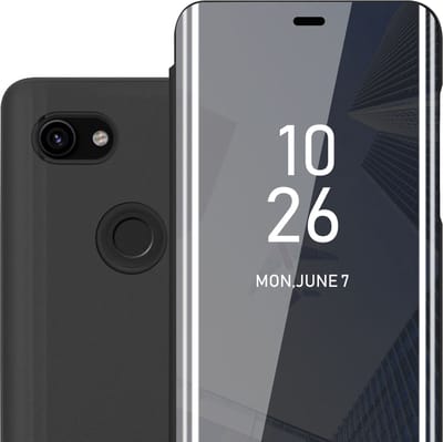 Cadorabo Hoesje geschikt voor Google PIXEL 3A XL in TOERMALIJN ZWART - Clear View Spiegel Beschermende Case met Tribunefunctie 360 Graden Bescherming Book Case Cover Etui