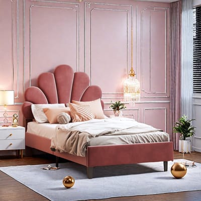 Rood Kinderbed – Enkelbed 90x200cm met Bloemblad Ontwerp, Leuk en Comfortabel voor Kinderkamer