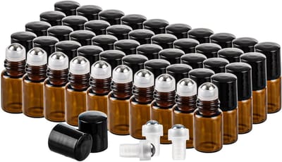50 Stuks 3 ml Glazen Roll-On Flesjes voor Essentiële Olie met RVS Bal, Bruin Glas, UV Bescherming voor Aromatherapie, Spa en Massage Gebruik