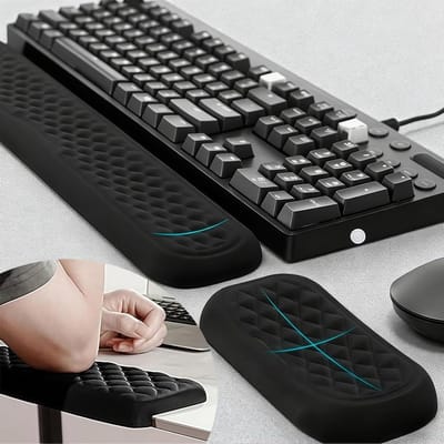 Ergonomische 2-delige Polssteun voor Bureau, Handsteun en Toetsenbord met Antislip Onderkant (44.5 x 7 cm, 17.3 x 9 cm)