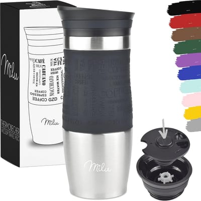 Thermobeker 370 ml - 450 ml | Lekvrij Isoleerbeker van Roestvrij Staal | Dubbelwandige Koffiebeker To Go