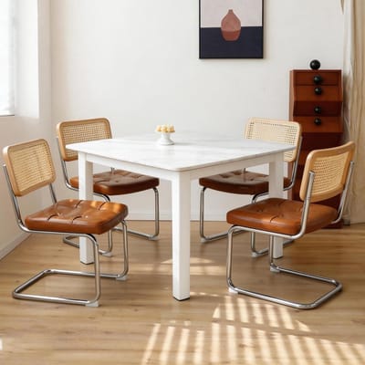 Eetkamerstoelen Set - Keukenstoelen Gestoffeerd - Comfortabel Zitten - Cantilever Frame - 4 stuks - Bruin