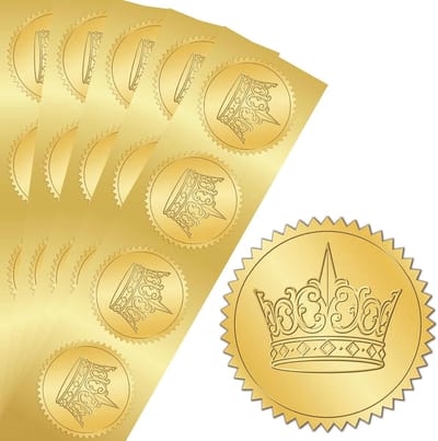 Gouden Kroon Stickers - Folie Zegels - Enveloppen Decoratie - Reliëf Goudfolie - 5 cm Rond - Goud