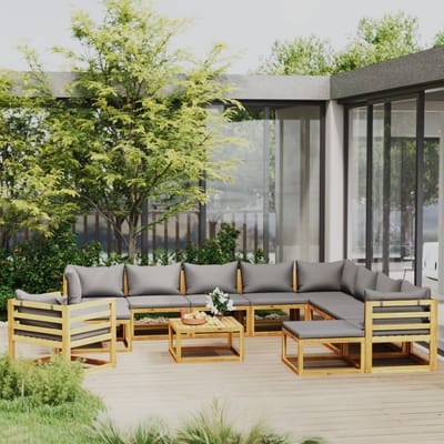 vidaXL - 12-delige - Loungeset - met - kussens - massief - acaciahout