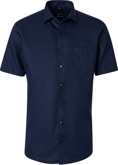 VENTI CASA MODA comfort fit overhemd - korte mouw - structuur - donkerblauw - Strijkvrij - Boordmaat: 40 (EU maat: M)