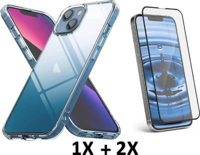 HB Hoesje Geschikt voor Apple iPhone 13 - Transparant / 2X Volledige Glazen Screenprotector - Siliconen Back Cover