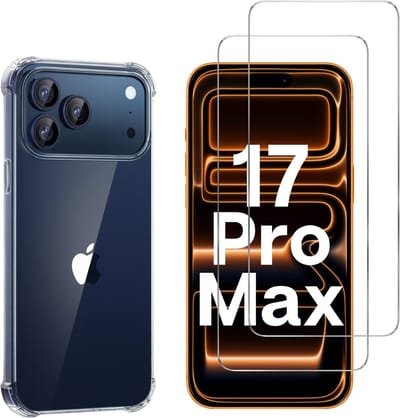 Hoesje geschikt voor iPhone 17 Pro Max backcover Shockproof siliconen Transparant en 2 stuks Screenprotector Gehard Glas