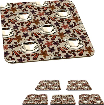 Onderzetters voor glazen - Koffie - Kaneel - Patronen - 10x10 cm - Glasonderzetters - 6 stuks