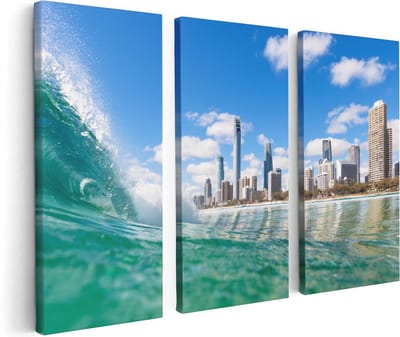 Artaza Canvas Schilderij Drieluik Golf aan de Gold Coast  - 120x80 - Foto Op Canvas - Canvas Print