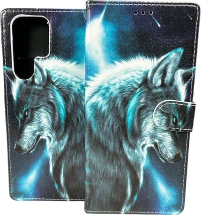 Portemonnee Book Case Hoesje Geschikt voor: Samsung Galaxy S22 Ultra - Wolf Print