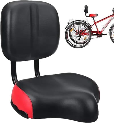Fietsstoel met Rugleuning - Fietszadel Breed - Comfortabel Fietsen - Verstelbare Rugsteun - 39.5 cm - Rood