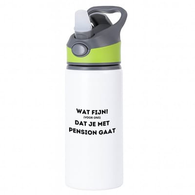 Hacebo® - wat fijn (voor ons) dat je met pensioen gaat waterfles met rietje groen - iemand die met pensioen gaat - collega's - werknemers - verjaardagscadeau - verjaardag - cadeau - afscheidscadeau - geschenk - water fles - 650ML