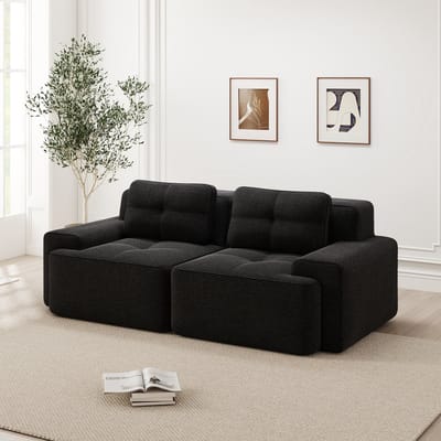 Wishdor Modulaire Bank Zonder Vast Frame - Diepe Zitting En Antislip Onderzijde - Modern Ontwerp Voor Woonkamer - Ribstof - Zwart - Zithoek 74 Cm