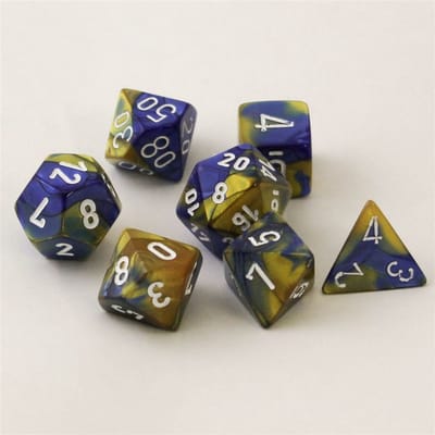 Chessex Gemini Blauw-Goud/wit Polydice Dobbelsteen Set (7 stuks)
