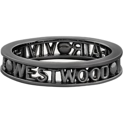 Bague Vivienne Westwood Westminster Gravée de Lettres Creuse Argent Massif 925 Unisexe Gris Acier 64040016S001S001 Box,XS,Gunmetal Gray