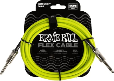 Ernie Ball Flex - Instrumentkabel - Jack Recht/Haaks - 3 Meter - Groen - 95% Afscherming - PVC Mantel