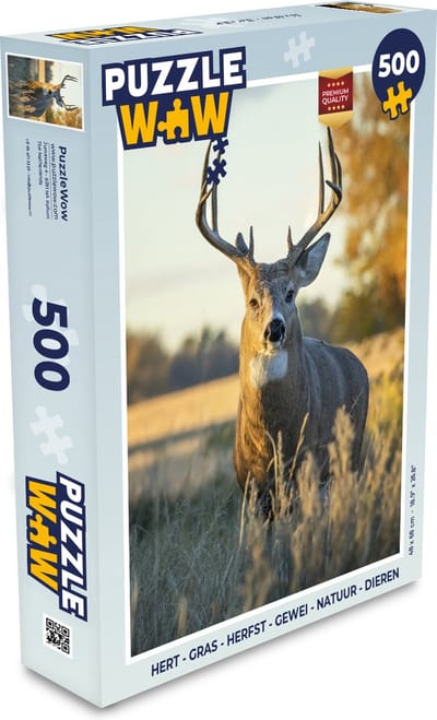 Puzzel Hert - Gras - Herfst - Gewei - Natuur - Dieren - Legpuzzel - Puzzel 500 stukjes