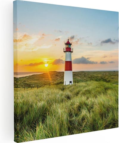 Artaza Canvas Schilderij Zonsondergang Strand - 30x30 cm - Klein - Wanddecoratie Zeezicht - Muurdecoratie Duinen - Kamer Accessoires