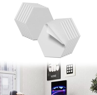 Froadp 12 Stuks 30x26cm Zelfklevende Hexagonale Akustische Panelen, Schalldempende Platen Met Hoog Dichtheid Voor Studio, Kantoor En Huis, wit