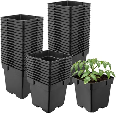 Garronda Set van 50 vierkante kunststof kweekpotten met drainagegaten voor tuin (Zwart, 14 x 14 x 14 cm (2L)) GD-KW-S