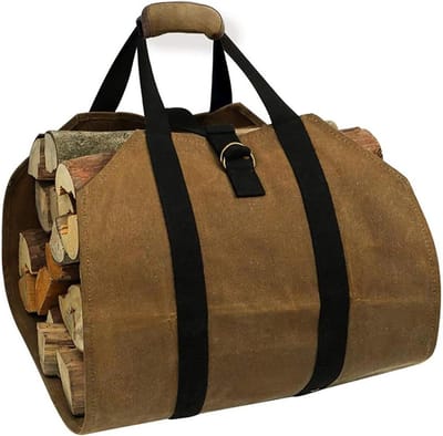 Draagzak Haardhout - Canvas Tas - Hout Vervoeren - Waterdicht Materiaal - 98 x 41 cm - Bruin