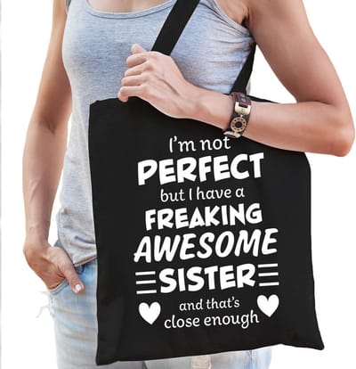 freaking awesome sister / geweldige zus cadeau tas zwart voor dames - kado tas / tasje / shopper