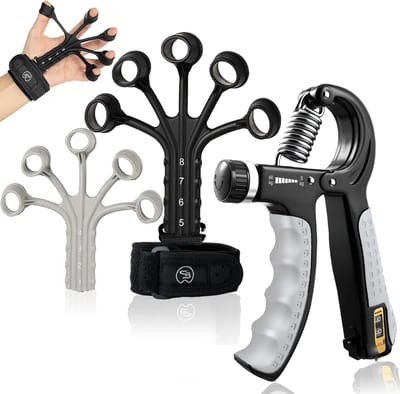 Handtrainer, vingertrainer, gripkrachttrainer, verstelbare handtrainer en vingertrainer, onderarmtrainer, griptrainer, fitness onderarmtrainer, vingertraining, krachttraining