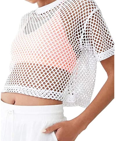 Dames Visnet Crop Top - Gaten Shirt - Topje - Doorschijnend - Zomer - Festival