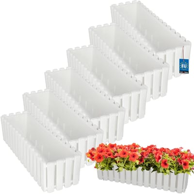 KOTARBAU® 6 st Balkonbak, Bloembak voor Balkon, Kunststof Balkonbak, 58 x 18 x 16 cm, Wit, Balkon Plantenbak, Rechthoekig, Weerbestendige Plantenbak
