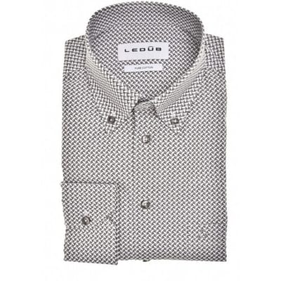 Ledûb Overhemd Allover Mini Squares Pattern Pure Cotton Donker Grijs / male