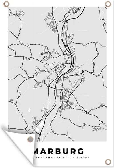 Muurdecoratie Stadskaart - Plattegrond - Kaart - Marburg - Duitsland - 120x180 cm - Tuinposter - Tuindoek