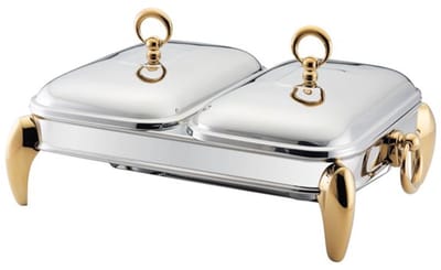 Ferveo Calef Dubbele Rechaud - 2x 1,5L - Zilver/Goud - Voedselwarmhouder - Buffetwarmer
